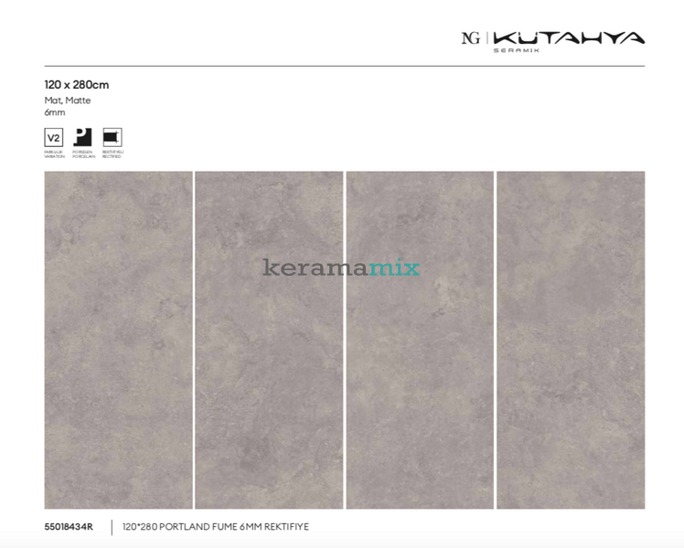 Керамограніт Kutahya | Portland Lead Grey/Fume Mat 120х280 6 мм  208226 фото