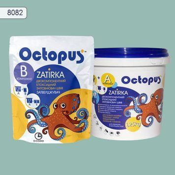 Двухкомпонентная эпоксидная затирка для плитки и мозаики ТМ "OCTOPUS", цвет 8082 аквамарин 1,25 кг. 209068 фото