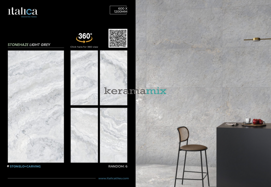 Керамограніт Italica | Плитка STONEHAZE LIGHT GREY STONELO+CARVING  60 x 120 202882 фото