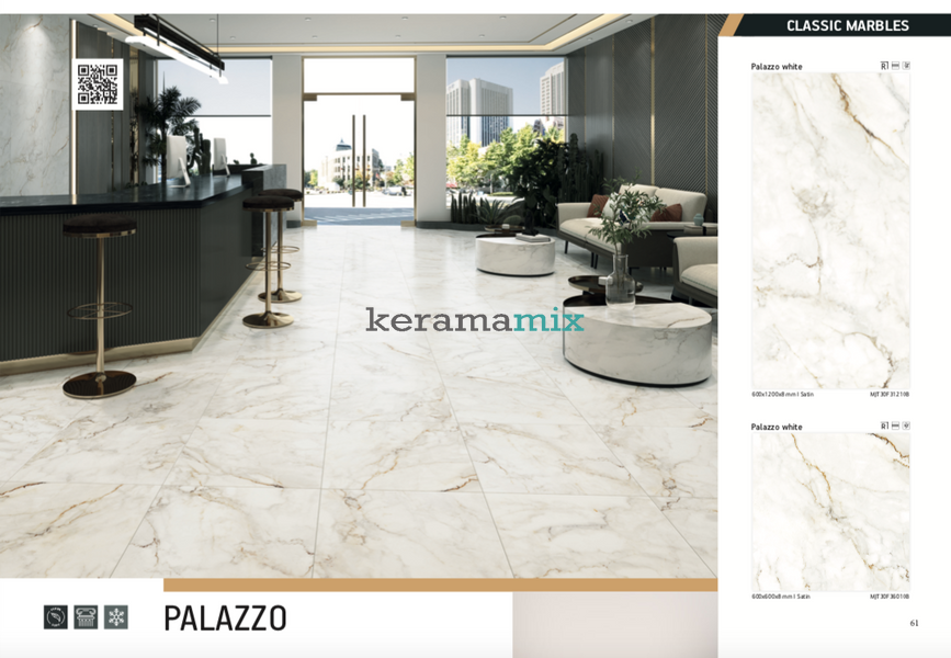 Керамограніт Teo Ceramics (Allore) | Palazzo White 600х1200 Satin 2 сорт 18801 фото