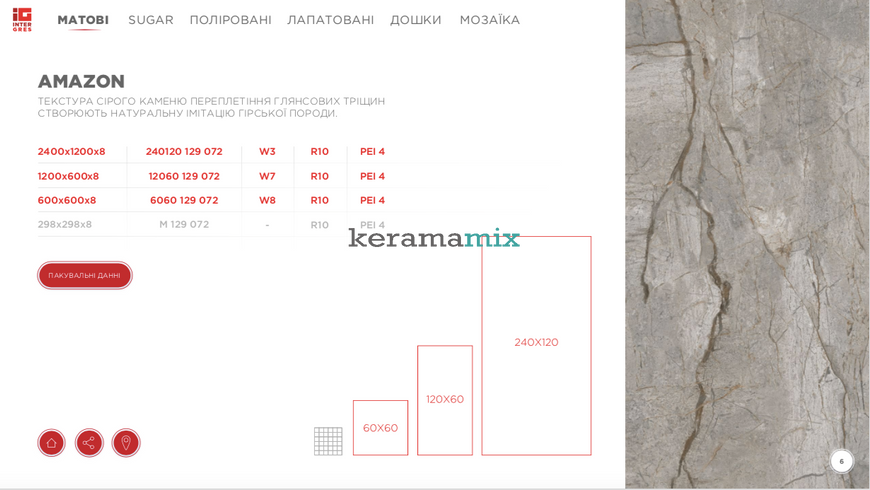 Керамогранит Inter Gres | Amazon 240120 129 072 серый тёмный 2400x1200х8 мм 17850 фото