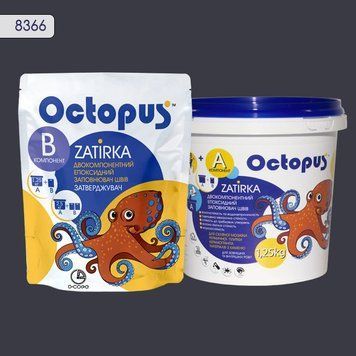 Двухкомпонентная эпоксидная затирка для плитки и мозаики ТМ "OCTOPUS", цвет 8366 графит 1,25 кг. 209077 фото
