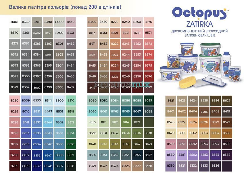 Двухкомпонентная эпоксидная затирка для плитки и мозаики ТМ "OCTOPUS", цвет 8011 1,25 кг. 209127 фото