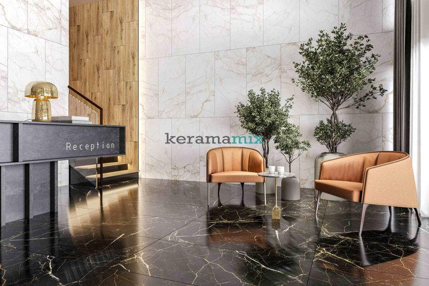 Керамогранит Golden Tile | Terragres Marmo Perlanera MPС990 чёрный 1200x600x8 202596 фото