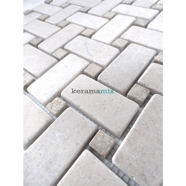 Мармурова мозаїка BEIGE MARBLE MOSAIC TUMBLED BASKET WEAVE 29.5x29.5 см 10675 фото