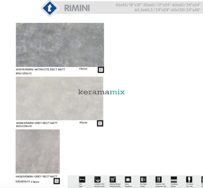 Керамогранит Termal Seramik | Rimini Grey Rect Matt 60x120 см 13469 фото