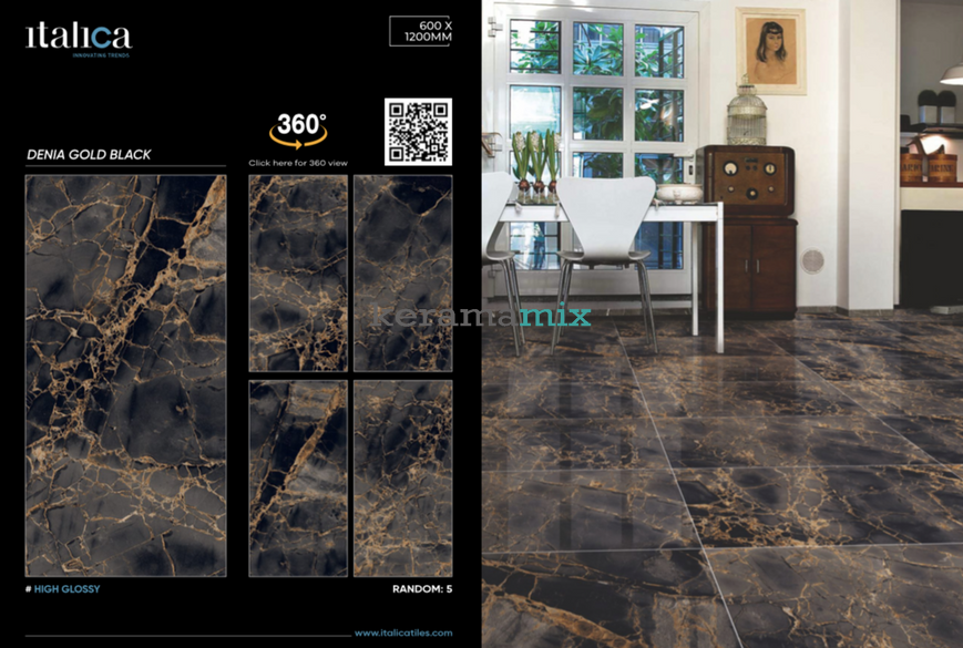 Керамогранит Italica | Denia Gold Black High Glossy 60x120 см 12137 фото