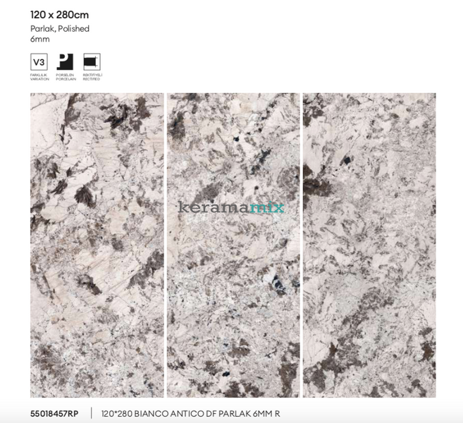 Керамограніт Kutahya | Bianco Antico Polish 120х280 6 мм  208206 фото