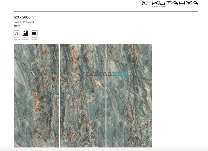 Керамограніт Kutahya | Camelia Green Polish 120х280 6 мм  208208 фото