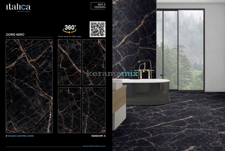 Керамогранит Italica | Doris Nero Sugar Carving Dark 60x120 17524 фото