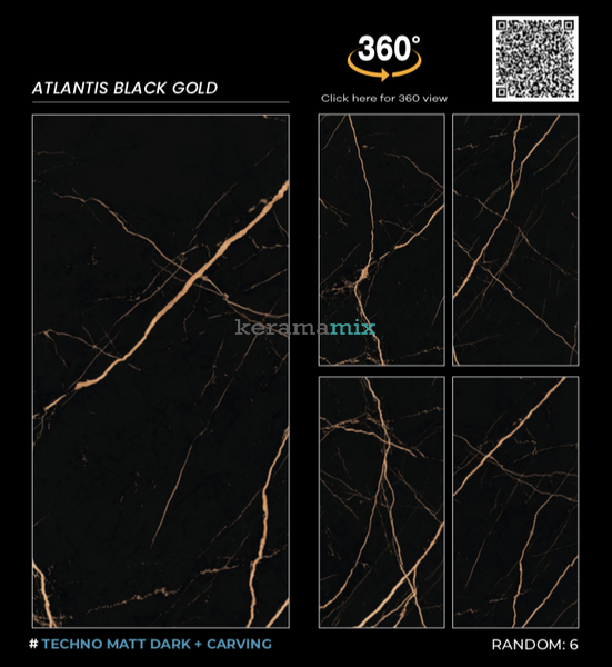 Керамограніт Italica | Плитка ATLANTIS BLACK GOLD TECHNO MATT DARK+CARVING 60 x120  202869 фото