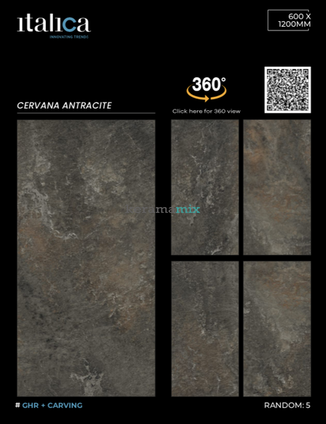 Керамогранит Italica | Плитка CERVANA ANTRACITE GHR+CARVING 60x120 202871 фото